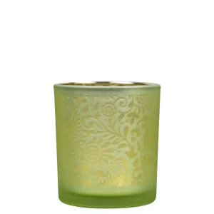 Zeleno stříbrný skleněný svícen s ornamenty Paisley vel.S - Ø7*8cm XMWLPALS
