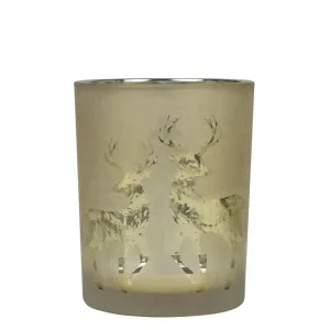 Zlatý skleněný svícen s jeleny Dancing Deer S - 7*7*8cm XMWLDHGS