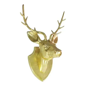 Zlatá nástěnná kovová hlava jelena  - 34*24cm EHGHRK