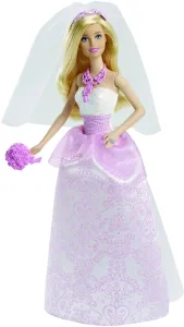 Barbie Panenka nevěsta s kyticí v růžovo bílých šatech