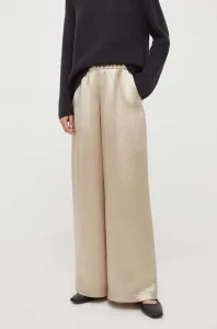 Kalhoty Max Mara Leisure dámské, béžová barva, široké, high waist #5687062