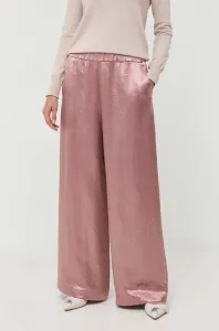 Kalhoty Max Mara Leisure dámské, růžová barva, široké, high waist #5687061