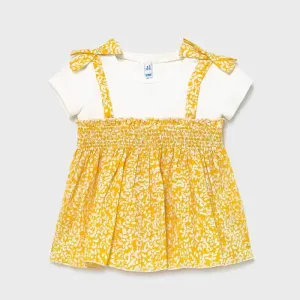 Tričko s krátkým rukávem a aplikací tílka žluté BABY Mayoral velikost: 98 (36 měsíců)