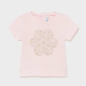 Tričko s krátkým rukávem kytička basic světle růžové BABY Mayoral velikost: 68 (6 měsíců)