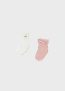 2 pack ponožek s krajkou bílo-růžové BABY Mayoral velikost: 92 (24 měsíců)