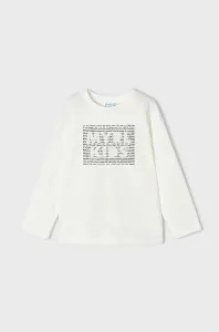 Dětské bavlněné tričko s dlouhým rukávem Mayoral béžová barva, s potiskem