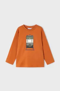 Dětské bavlněné tričko s dlouhým rukávem Mayoral oranžová barva, s potiskem