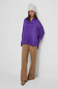 Košile Medicine dámská, fialová barva, relaxed, s klasickým límcem #6056502