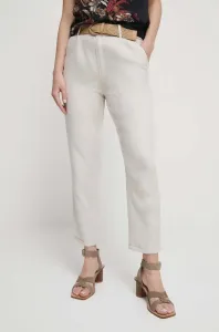 Plátěné kalhoty Medicine dámské, béžová barva, jednoduché, medium waist
