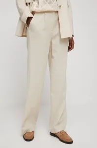 Plátěné kalhoty Medicine dámské, béžová barva, široké, high waist #5214304