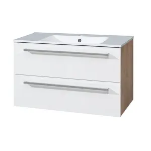 MEREO Bino, koupelnová skříňka s keramickým umyvadlem 101 cm, bílá/dub CN672