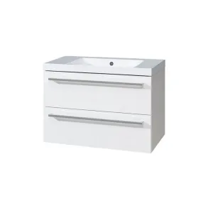 Bino koupelnová skříňka s umyvadlem z litého mramoru 80 cm, bílá/bílá, 2 zásuvky