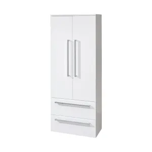 Bino koupelnová skříňka, vysoká 163 cm, závěsná, bez nožiček, bílá/bílá