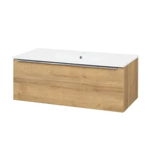 MEREO Mailo, koupelnová skříňka s keramickým umyvadlem 101 cm, dub Riviera, chrom madlo CN527