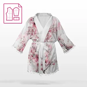 Panel se střihem S šifon/silky kimono sakura květy