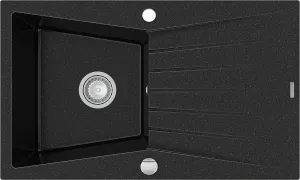 MEXEN Cesar granitový dřez 1 s odkapávačem 775x470 mm, černá / stříbrná metalíza 6514771010-73