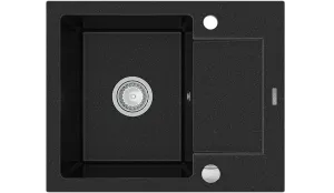 MEXEN Enzo granitový dřez 1-mísa dřez s vypouštěním krátký Board 576x465 mm, černá / stříbrná metalíza 6506571005-73