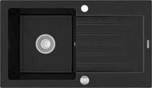 MEXEN Pablo granitový dřez 1 s odkapávačem 752x436 mm, černá / stříbrná metalíza 6510751010-73