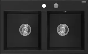 MEXEN Hektor granitový dřez 2-bowl 800 x 480 mm, černá, sifon chrom 6521802000-77