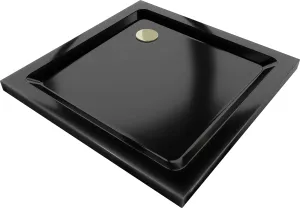 MEXEN/S Flat sprchová vanička čtvercová slim 90 x 90, černá + zlatý sifon 40709090G