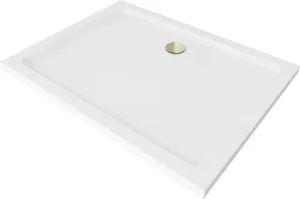 MEXEN/S Flat sprchová vanička obdélníková slim 100 x 80, bílá + zlatý sifon 40108010G