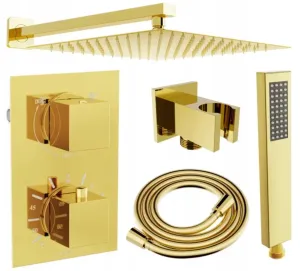 MEXEN/S Cube DR02 podomítkový sprchový SET + slim sprcha 30 cm, zlatý 77502DR0230-50