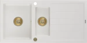 MEXEN/S Andres granitový dřez s odkapávačem 1000 x 500 mm, bílá, zlatý sifon 6515101510-20-G