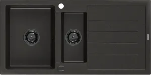 MEXEN/S Andres granitový dřez s odkapávačem 1000 x 500 mm černá/zlatá metalik, černý sifon 6515101510-75-B