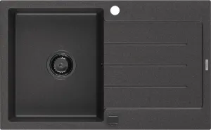 MEXEN/S Bruno granitový dřez 1 s odkapávačem 795 x 495 mm, černá kropenatá, + sifon grafit 6513791010-76-B