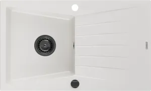 MEXEN/S Cesar granitový dřez 1 s odkapávačem 775 x 470 mm, bílá, + černý sifon 6514771010-20-B