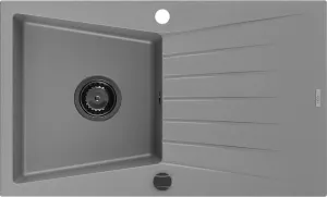 MEXEN/S Cesar granitový dřez 1 s odkapávačem 775 x 470 mm, šedá, + černý sifon 6514771010-71-B