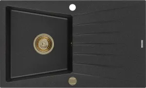 MEXEN/S Cesar granitový dřez 1 s odkapávačem 775x470 mm, czarny/srebrny metalik,+ zlatý sifon 6514771010-73-G