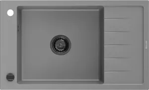 MEXEN/S Elias granitový dřez 1 s odkapávačem 795 x 480 mm, šedá, + černý sifon 6511791005-71-B