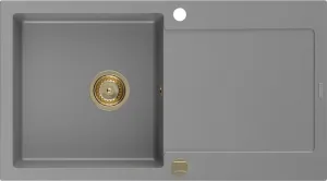 MEXEN/S Leo granitový dřez 1 s odkapávačem 900x500 mm, šedá,+ zlatý sifon 6501901010-71-G