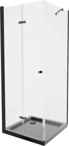 MEXEN/S Lima sprchový kout zalamovací dveře 80 x 80, transparent, černý + Flat černá vanička se sifonem 856-080-080-70-00-4070B
