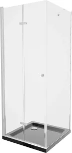 MEXEN/S Lima sprchový kout zalamovací dveře 80 x 80, transparent, chrom + Flat černá vanička se sifonem 856-080-080-01-00-4070