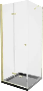 MEXEN/S Lima sprchový kout zalamovací dveře 80 x 80, transparent, zlatý + Flat černá vanička se sifonem 856-080-080-50-00-4070G
