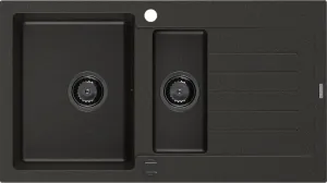 MEXEN/S Matias granitový dřez 1.5 s odkapávačem 900x505 mm, černá/zlatá metalik,+ černý sifon 6502901505-75-B