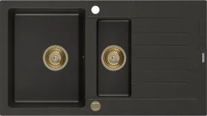 MEXEN/S Matias granitový dřez 1.5 s odkapávačem 900x505 mm, černá/zlatá metalik,+ zlatý sifon 6502901505-75-G