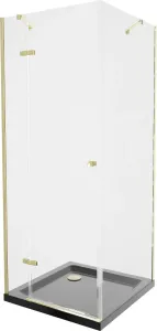 MEXEN/S Roma sprchový kout 90x90, transparent, zlatá + černá vanička se sifonem 854-090-090-50-00-4070G