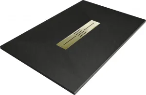 MEXEN/S Toro obdélníková sprchová vanička SMC 130 x 70, černá, mřížka zlatá 43707013-G