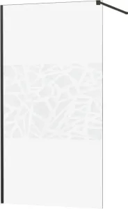 MEXEN/S KIOTO Sprchová zástěna WALK-IN 100x200 cm 8 mm, černá, bílý vzor 800-100-101-70-85