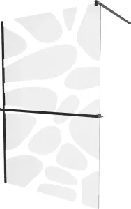 MEXEN/S KIOTO Sprchová zástěna WALK-IN s poličkou a držákem ručníků 100 x 200, transparent/bílý dekor 8 mm, černá 800-100-121-70-97