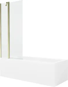 MEXEN/S Cubik obdélníková vana 150 x 70 cm s panelem + vanová zástěna 80 cm, transparent, zlatá 550315070X9408115000