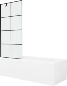 MEXEN/S Cubik obdélníková vana 170 x 70 cm s panelem + vanová zástěna 80 cm, černá vzor 550317070X9508007077