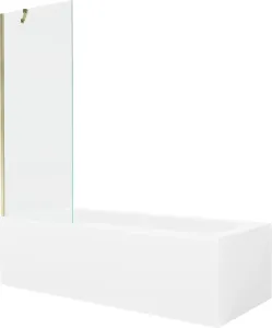 MEXEN/S Vega obdélníková vana 160 x 70 cm s panelem + vanová zástěna 70 cm, transparent, zlatá 550116070X9507000050