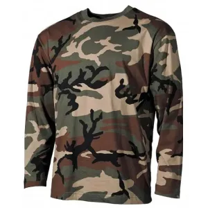 MFH tričko s dlouhým rukávem vzor woodland, 160g/m2 - XXL