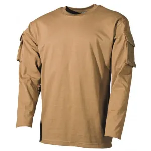 MFH US Coyote dlhé tričko s velcro kapsami na rukávech, 170g/m2 - S
