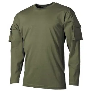 MFH US olivové dlhé tričko s velcro kapsami na rukávech, 170g/m2 - 3XL
