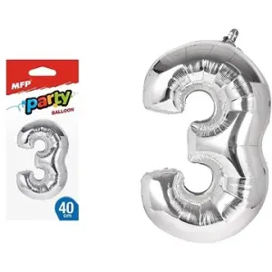 Balónek č. 3 nafukovací fóliový 40 cm - stříbrný